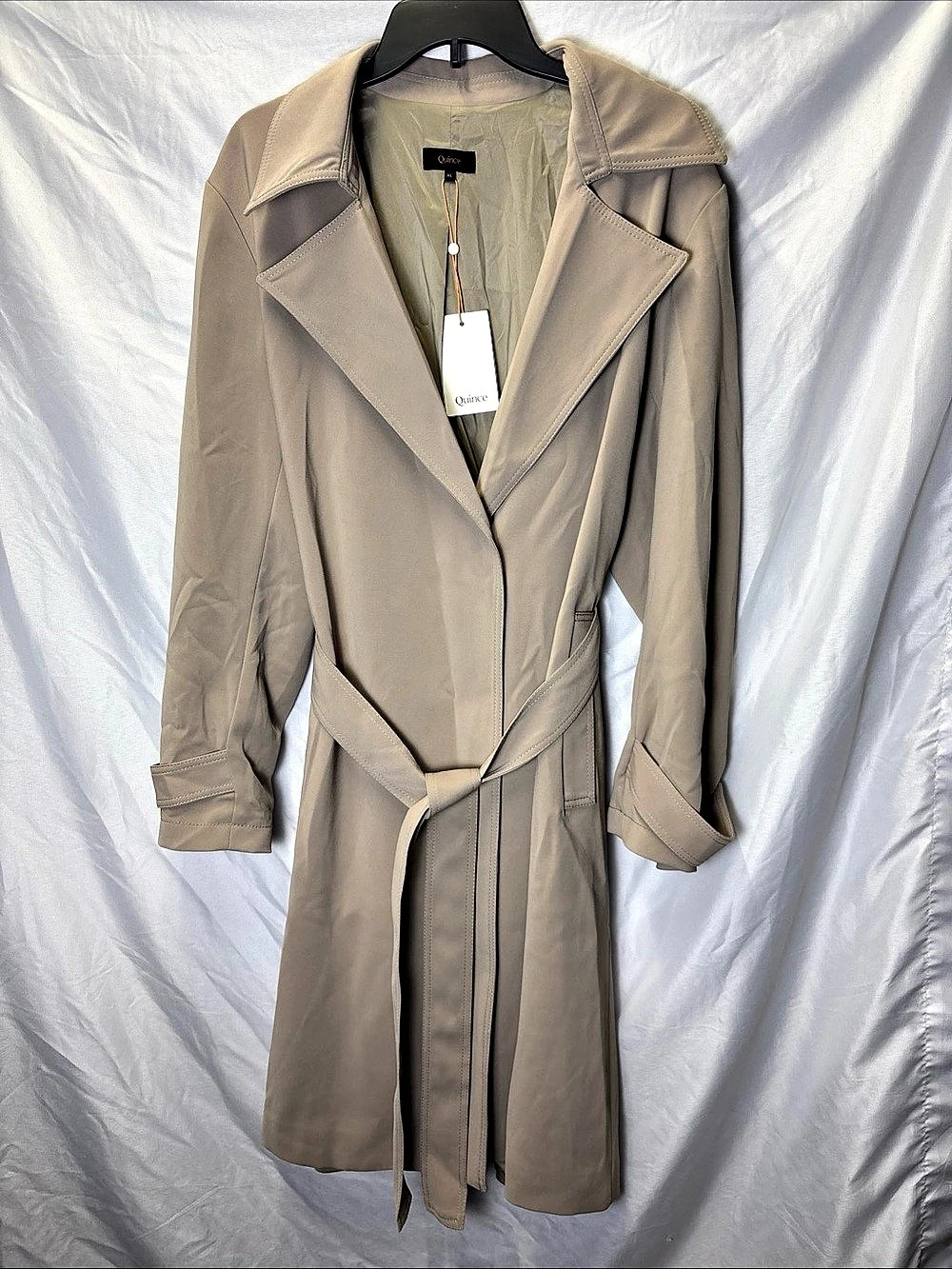 Quince Stretch Crepe Trench Coat in Beige XL NWT
